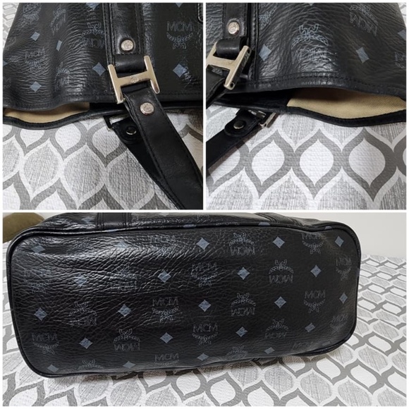 Authentic MCM Visestos Shopping Tote Bag Black/Grey - Picture 8 of 14